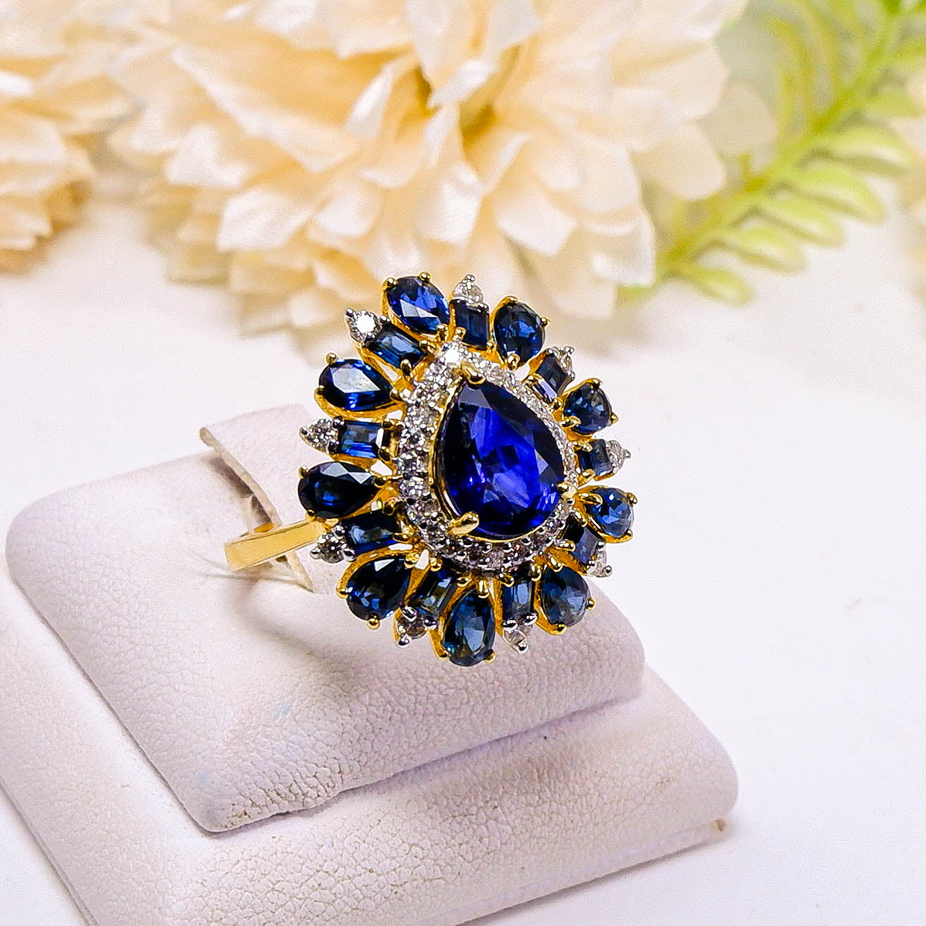 แหวนทอง9K ฝังพลอยไพลิน(Blue Sapphire) + เพชร(Diamond)