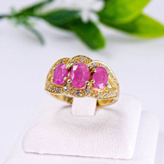 แหวนเงินแท้ 925 ฝังพลอย ทับทิม (Ruby) + เซอร์คอน (Zircon)