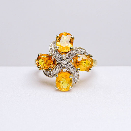 แหวนเงินแท้ 925 ฝังพลอย บุษราคัมบางกะจะ (Yellow Sapphire) + เซอร์คอน (Zircon)
