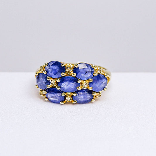 แหวนเงินแท้ 925 ฝังพลอย ไพลิน (Blue Sapphire) + ไวท์โทพาส (whitetopaz)