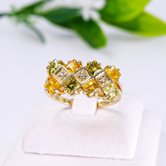แหวนเงินแท้ 925 ฝังพลอย  บุษราคัม (Yellow Sapphire) + ไวท์โทพาส (whitetopaz)