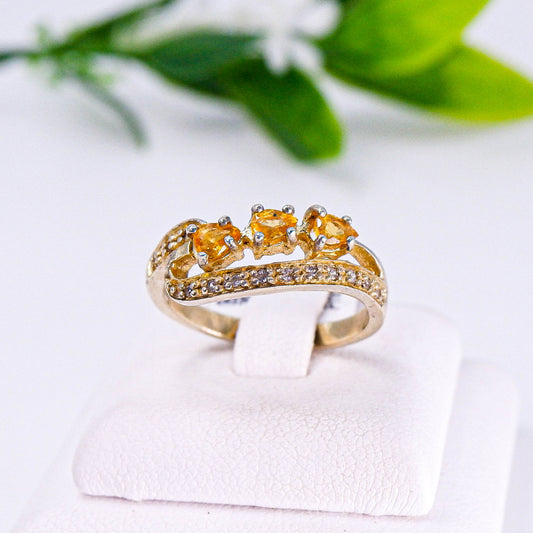แหวนเงินแท้ 925 ฝังพลอย เยลโล่แซฟไฟร์ (Yellow Sapphire) + โทพาส (Topaz)