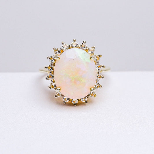 แหวนเงินแท้ 925 ฝังพลอย โอปอล (Opal) +  ไวท์โทพาส (whitetopaz)