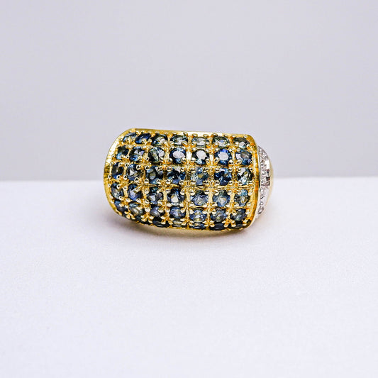 แหวนเงินแท้ 925 ฝังพลอย ไพลิน (Blue Sapphire) + ไวท์โทพาส (whitetopaz)