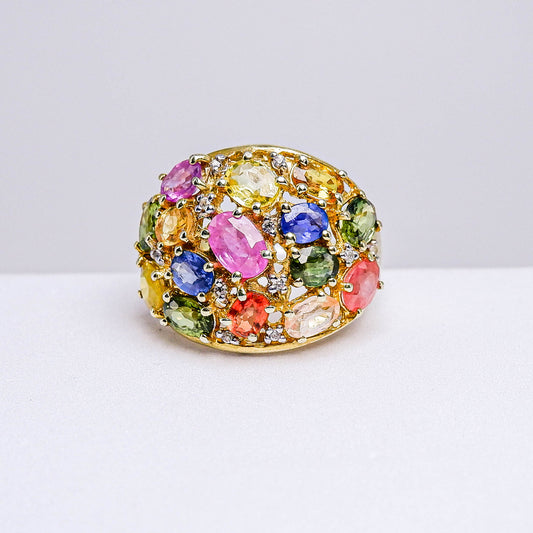 แหวนเงินแท้ 925 ฝังพลอย แซฟไฟร์เวียดนาม(Vietnam Sapphire)+ เขียวส่อง(green Sapphire)+บุษราคัม(Yellow Sapphire)+ไพลิน(Blue Sapphire)+แซฟไฟร์(Sapphire)+เซอร์คอน(Zircon)