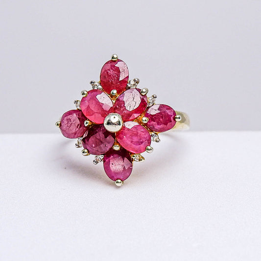 แหวนเงินแท้ 925 ฝังพลอย ทับทิม (Ruby) + เซอร์คอน (Zircon)