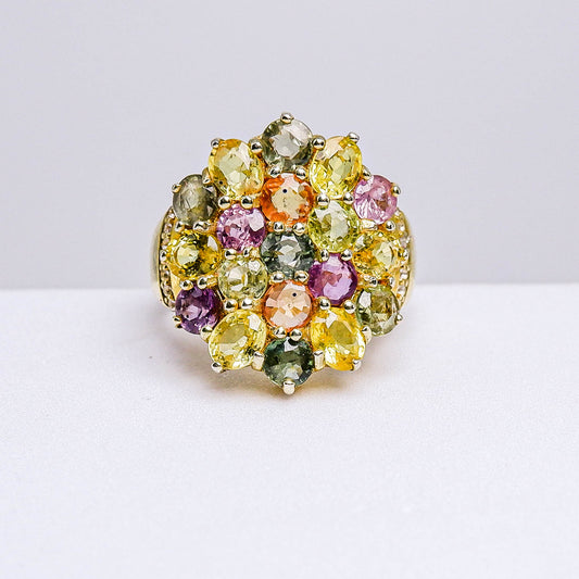 แหวนเงินแท้ 925 ฝังพลอย บุษราคัม(Yellow Sapphire)+แซฟไฟร์(Sapphire)+ไวท์โทพาส(whitetopaz)