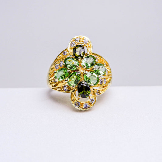 แหวนเงินแท้ 925 ฝังพลอย กรีนโครมดิออฟไซต์ (Green Chrome Diopside) + แทนซาไนท์ (Tanzanite)