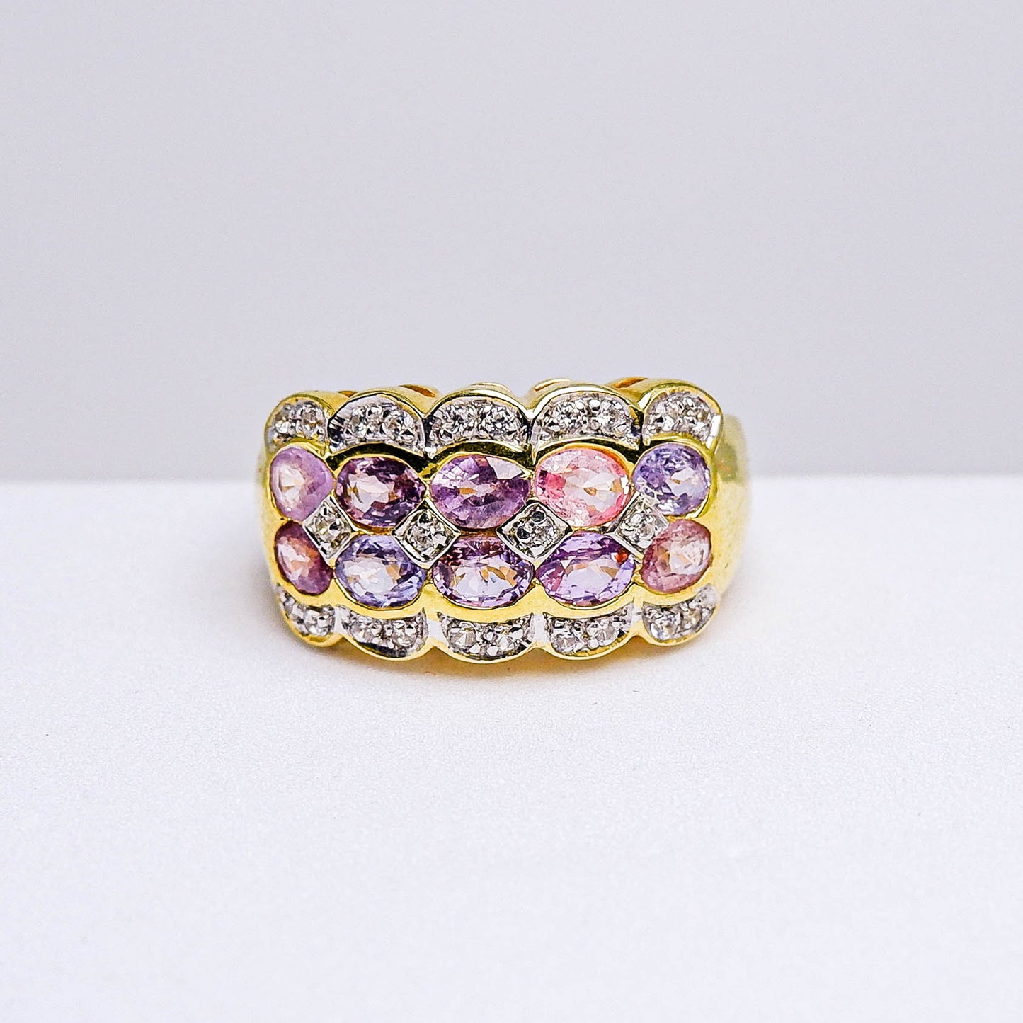 แหวนเงินแท้ 925 ฝังพลอย แฟนซีแซฟไฟร์ (ดิบ) (Fancy Sapphire)(Unheated) + เซอร์คอน (Zircon)