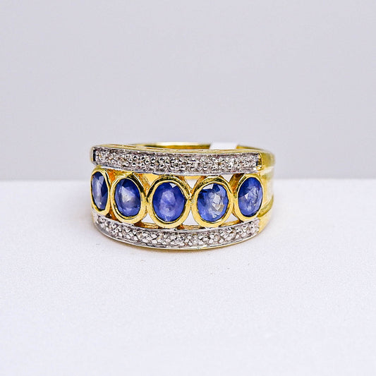 แหวนเงินแท้ 925 ฝังพลอย ไพลิน (Blue Sapphire) + เซอร์คอน (Zircon)