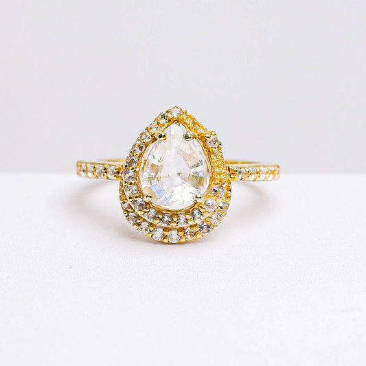แหวนเงินแท้ 925 ฝังพลอย  เรนโบว์มูนสโตน (Rainbow Moonstone) + ไวท์โทพาส (whitetopaz)