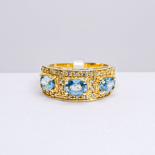 แหวนเงินแท้ 925 ฝังพลอย เพทายฟ้า (Blue Zircon) + เซอร์คอน (Zircon)