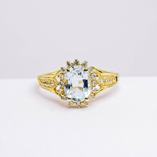 แหวนเงินแท้ 925 ฝังพลอย  อความารีน (Aqua marin) + เซอร์คอน (Zircon)