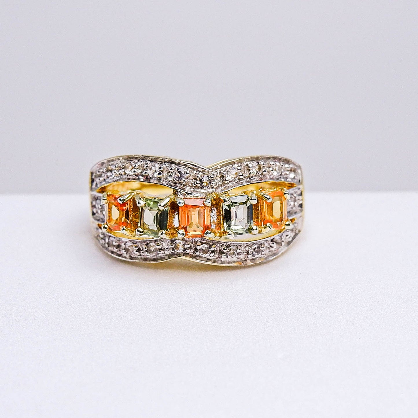 แหวนเงินแท้ 925 ฝังพลอย แฟนซีแซฟไฟร์ (Fancy Sapphire) + ไวท์โทพาส (whitetopaz)