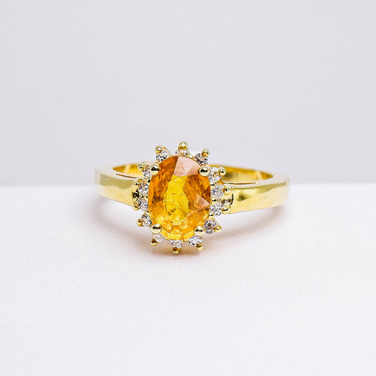 แหวนเงินแท้ 925 ฝังพลอย บุษราคัม (Yellow Sapphire) + เซอร์คอน (Zircon)