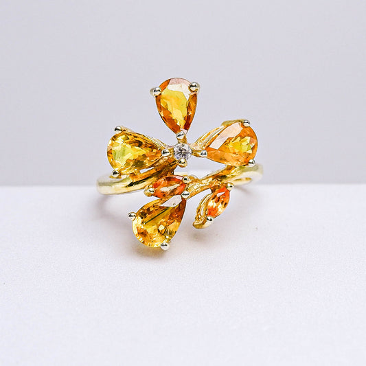 แหวนเงินแท้ 925 ฝังพลอย บุษราคัม(Yellow Sapphire)+แซฟไฟร์(Sapphire)+ไวท์โทพาส(whitetopaz)