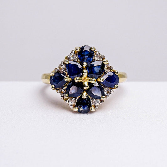 แหวนเงินแท้ 925 ฝังพลอย ไพลิน (Blue Sapphire) + เซอร์คอน (Zircon)