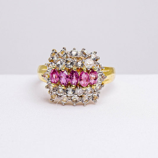 แหวนเงินแท้ 925 ฝังพลอย ทับทิมไทย (Siam Ruby) + ไวท์โทพาส (whitetopaz)