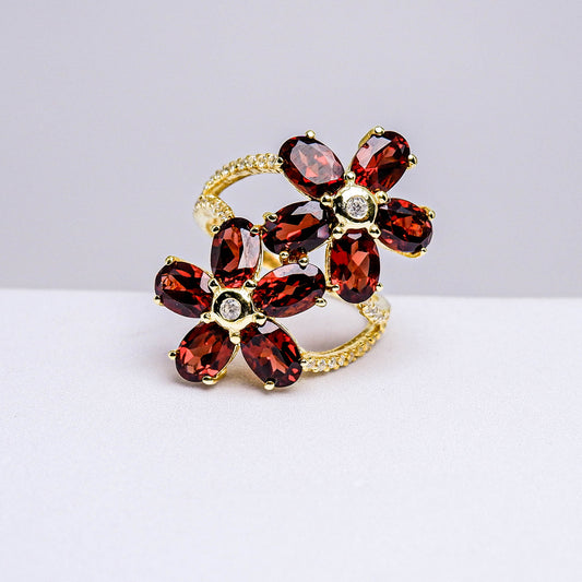 แหวนเงินแท้ 925 ฝังพลอย โกเมน (Garnet) + เซอร์คอน (Zircon)