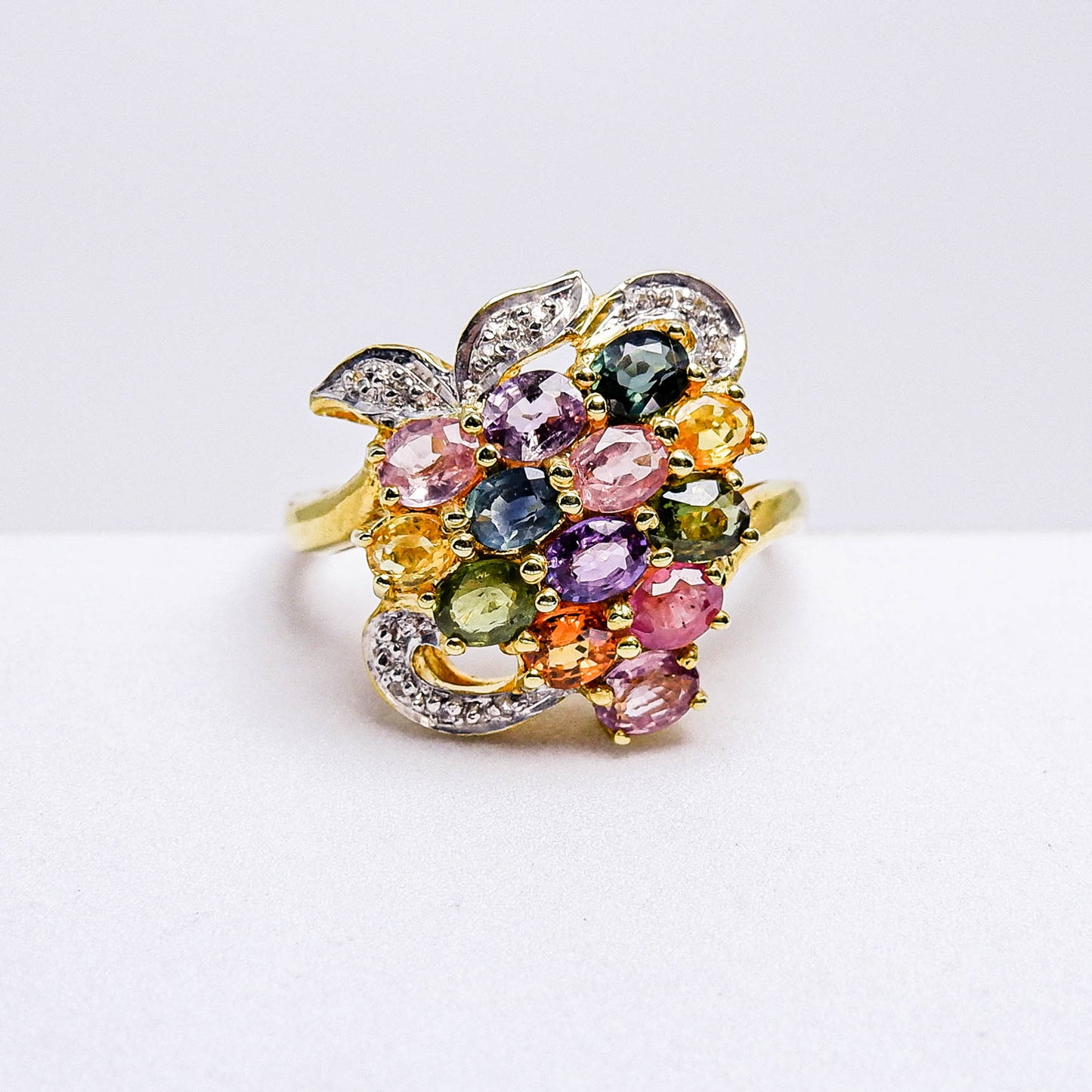แหวนเงินแท้ 925 ฝังพลอย แฟนซีแซฟไฟร์ (Fancy Sapphire) + เซอร์คอน (Zircon)