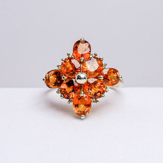 แหวนเงินแท้ 925 ฝังพลอย สเปสซาไทท์ (Spessartite Garnet) + ไวท์โทพาส (whitetopaz)