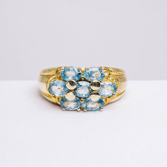 แหวนเงินแท้ 925 ฝังพลอย เพทายฟ้า (Blue Zircon) + ไวท์โทพาส (whitetopaz)