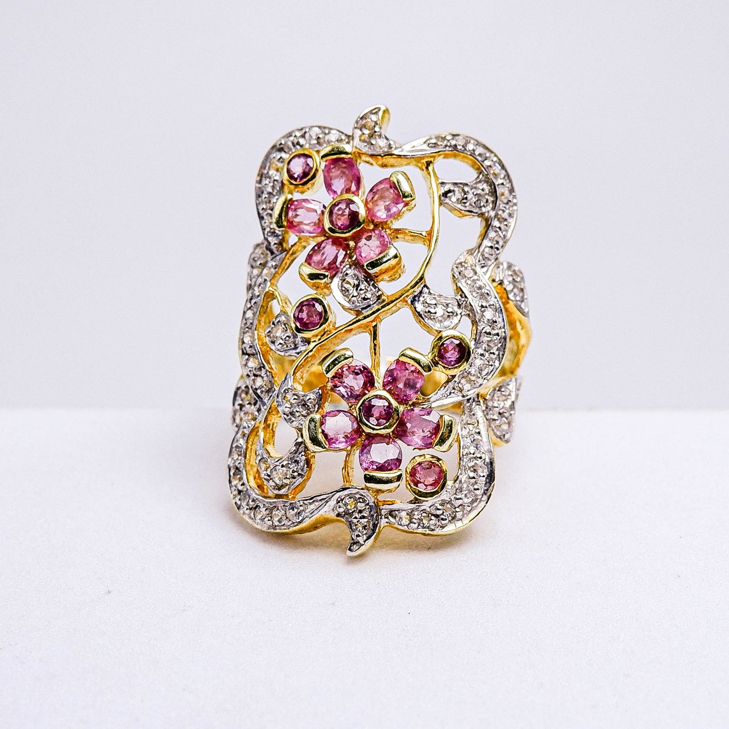 แหวนเงินแท้ 925 ฝังพลอย ทับทิมไทย (Siam Ruby) + ไวท์โทพาส (whitetopaz)