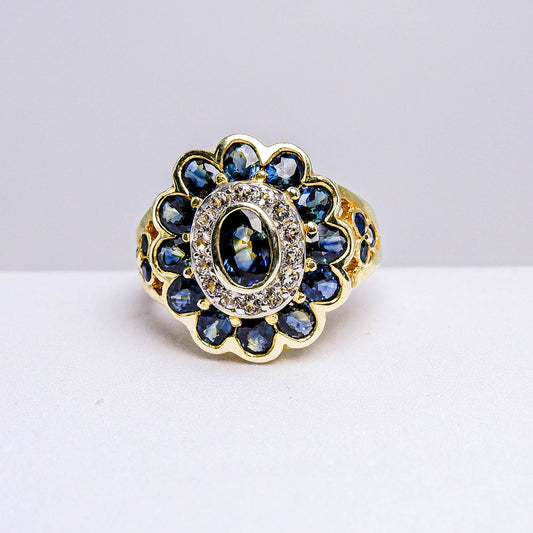 แหวนเงินแท้ 925 ฝังพลอย ไพลิน (Blue Sapphire) + ไวท์โทพาส (whitetopaz)