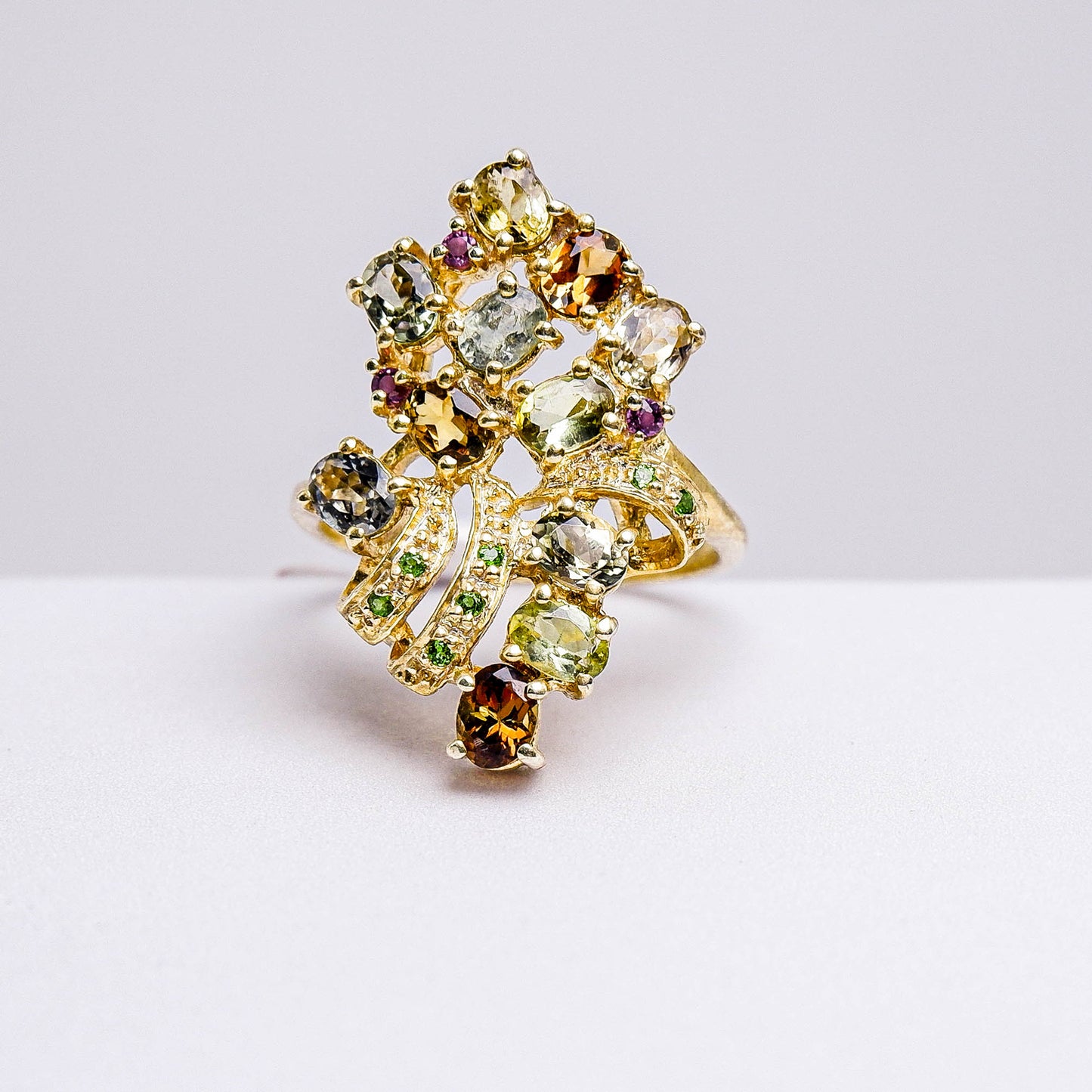 แหวนเงินแท้ 925 ฝังพลอย ทัวร์มาลีน(Tourmaline)+โรโดไลท์(Rhodolite)+กรีนโครมไดอฟไซต์(Green Chrome Diopside)