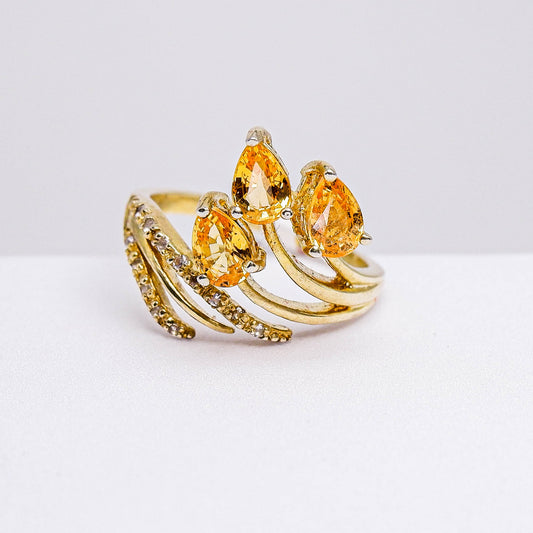 แหวนเงินแท้ 925 ฝังพลอย บุษราคัมมาดา (Yellow Sapphire) + ไวท์โทพาส (whitetopaz)
