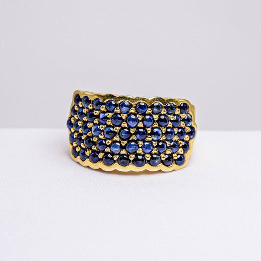แหวนเงินแท้ 925 ฝังพลอย ไพลิน (หลังเบี้ย) (Blue Sapphire)