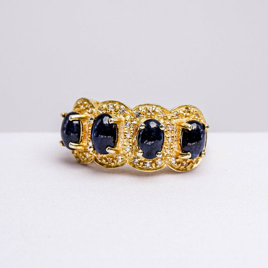 แหวนเงินแท้ 925 ฝังพลอย ไพลิน (Blue Sapphire) + ไวท์โทพาส (whitetopaz)