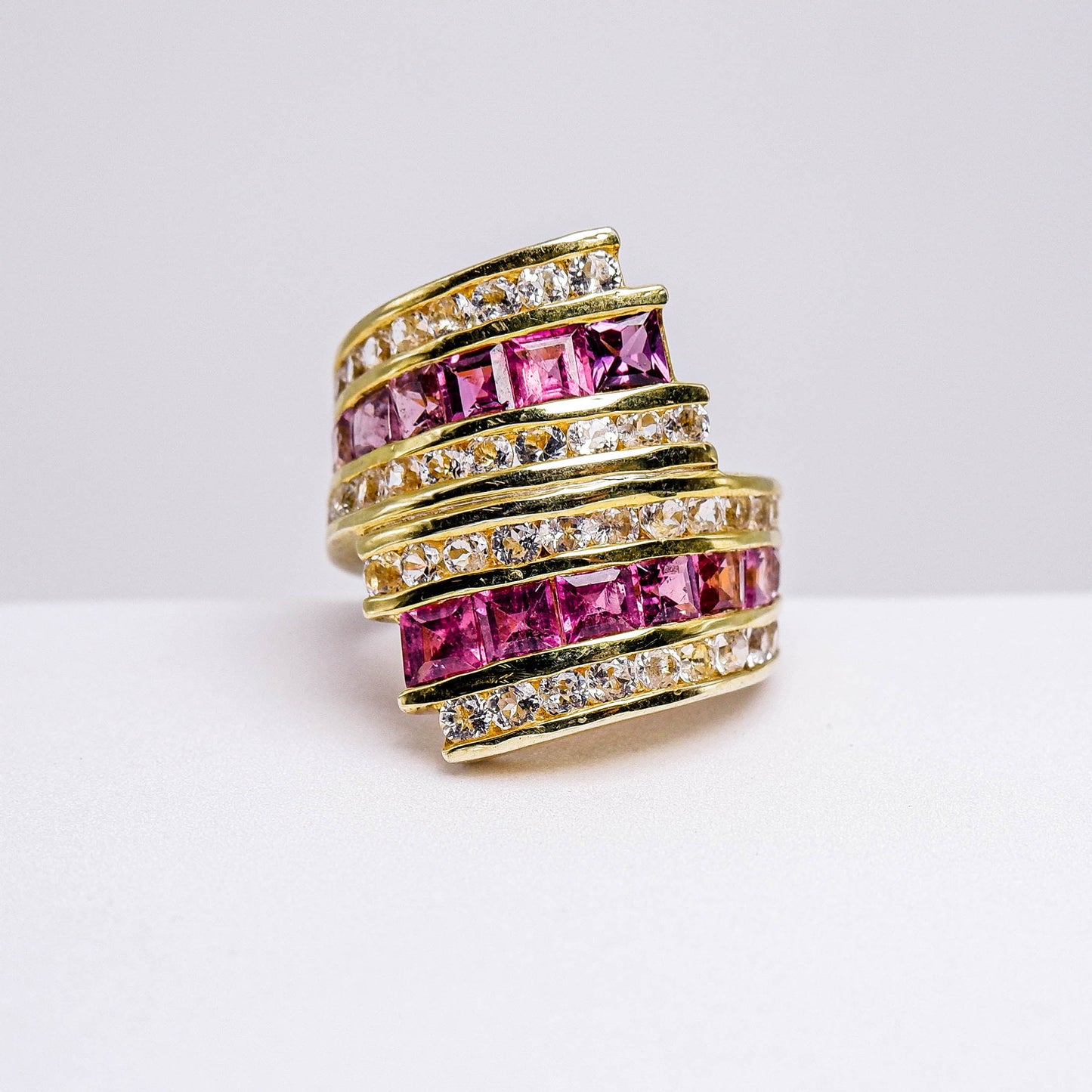 แหวนเงินแท้ 925 ฝังพลอย ทัวร์มาลีน (Tourmaline) + ไวท์โทพาส (whitetopaz)