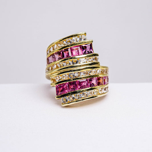 แหวนเงินแท้ 925 ฝังพลอย ทัวร์มาลีน (Tourmaline) + ไวท์โทพาส (whitetopaz)