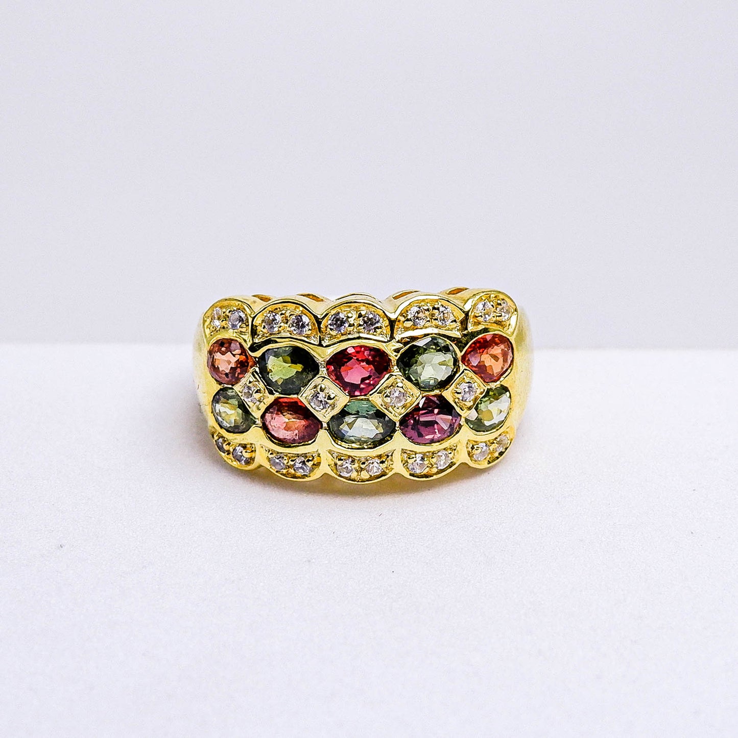 แหวนเงินแท้ 925 ฝังพลอย เขียวส่อง (green Sapphire) + เซอร์คอน (Zircon) + แซฟไฟร์แทนซาซาเนีย (Songea Sapphire)