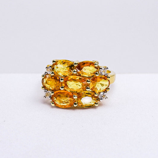 แหวนเงินแท้ 925 ฝังพลอย บุษราคัมบางกะจะ (Yellow Sapphire) + เซอร์คอน (Zircon)