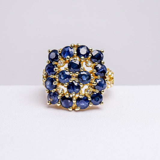 แหวนเงินแท้ 925 ฝังพลอย ไพลิน (Blue Sapphire) + ไวท์โทพาส (whitetopaz)