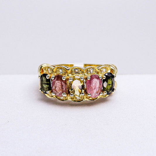 แหวนเงินแท้ 925 ฝังพลอย ทัวร์มาลีน (Tourmaline) + ไวท์โทพาส (whitetopaz)