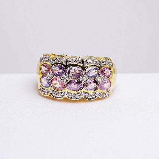 แหวนเงินแท้ 925 ฝังพลอย แฟนซีแซฟไฟร์ (ดิบ) (Fancy Sapphire)(Unheated) + เซอร์คอน (Zircon)