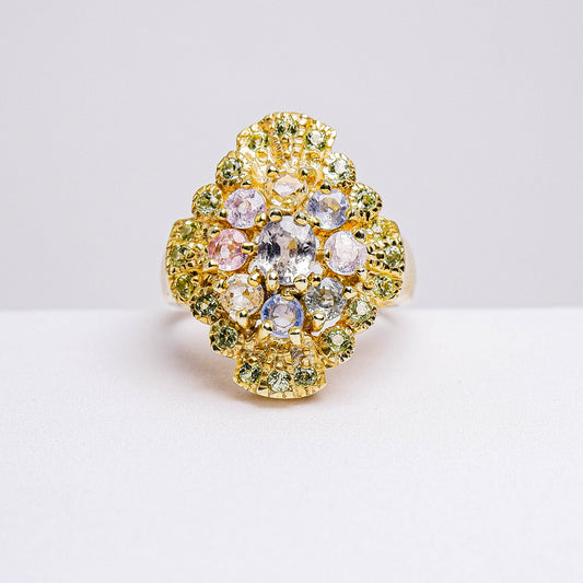 แหวนเงินแท้ 925 ฝังพลอย แซฟไฟร์ศรีลังกา (Ceylon Sapphire) + เพอริดอท (Peridot)