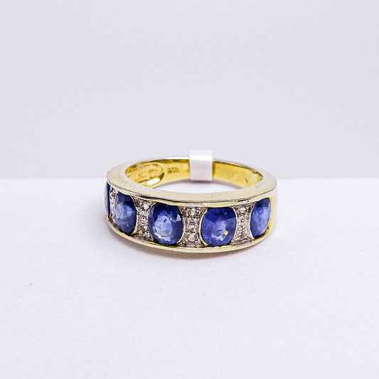 แหวนเงินแท้ 925 ฝังพลอย ไพลิน (Blue Sapphire) + ไวท์โทพาส (whitetopaz)