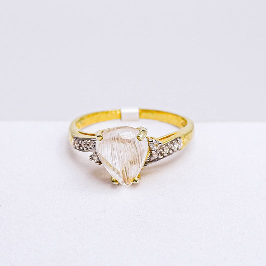 แหวนเงินแท้ 925 ฝังพลอย ไหมทอง (Golden Rutilated Quartz) + เซอร์คอน (Zircon)
