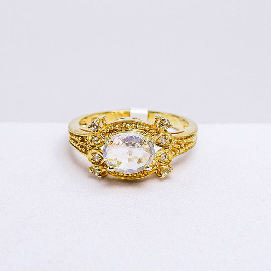 แหวนเงินแท้ 925 ฝังพลอย เรนโบว์มูนสโตน (Rainbow Moonstone) + ไวท์โทพาส (whitetopaz)