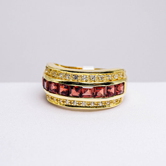 แหวนเงินแท้ 925 ฝังพลอย โกเมน (Garnet) +  เซอร์คอน (Zircon)