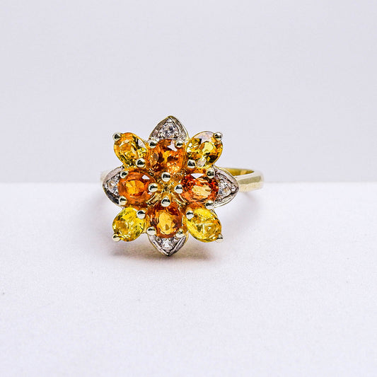 แหวนเงินแท้ 925 ฝังพลอย บุษราคัมบางกะจะ (Yellow Sapphire) + เซอร์คอน (Zircon)