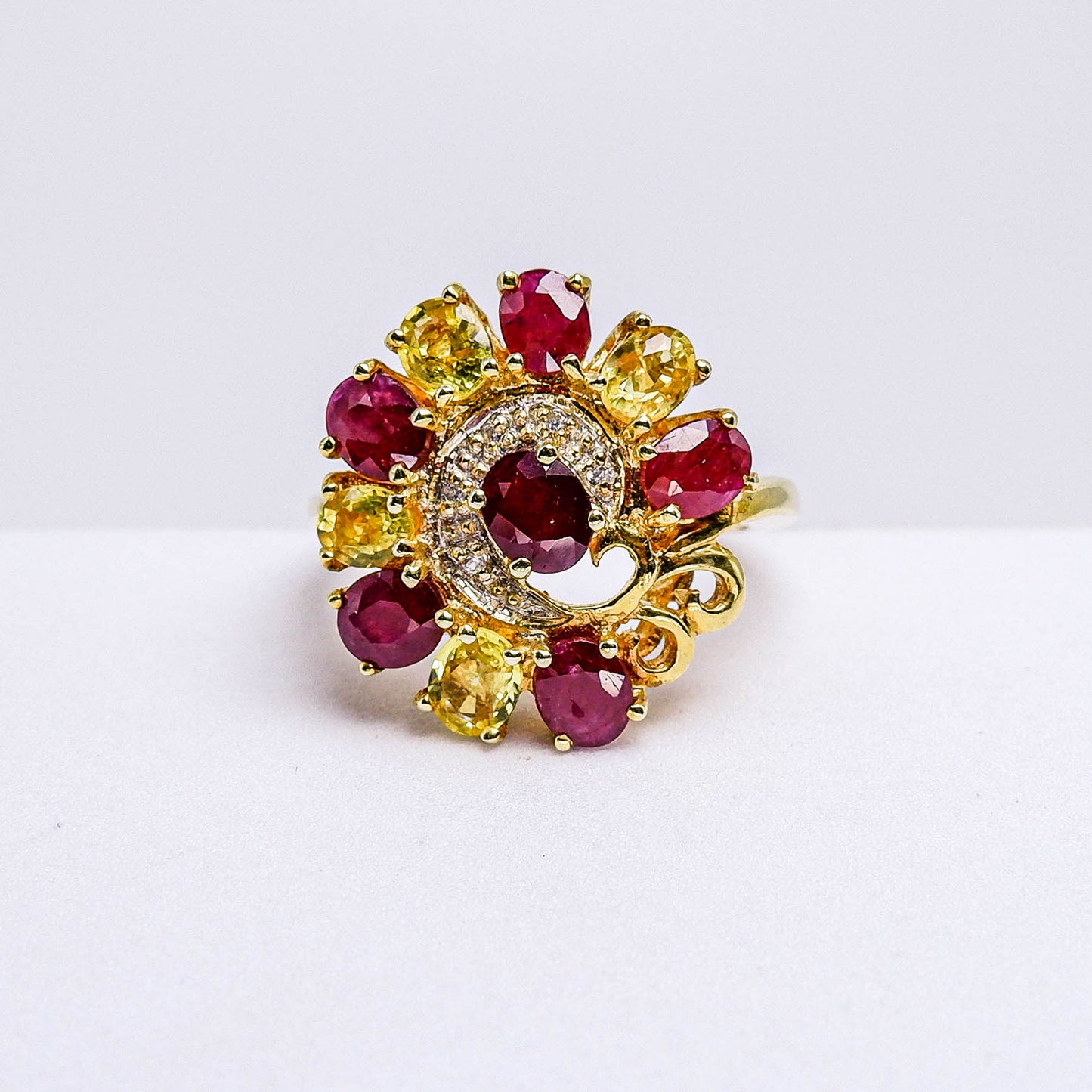 แหวนเงินแท้ 925 ฝังพลอย ทับทิม (Ruby) + เซอร์คอน (Zircon) + แซฟไฟร์ (Sapphire)