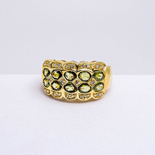 แหวนเงินแท้ 925 ฝังพลอย เขียวส่อง (green Sapphire) + ไวท์โทพาส (whitetopaz)