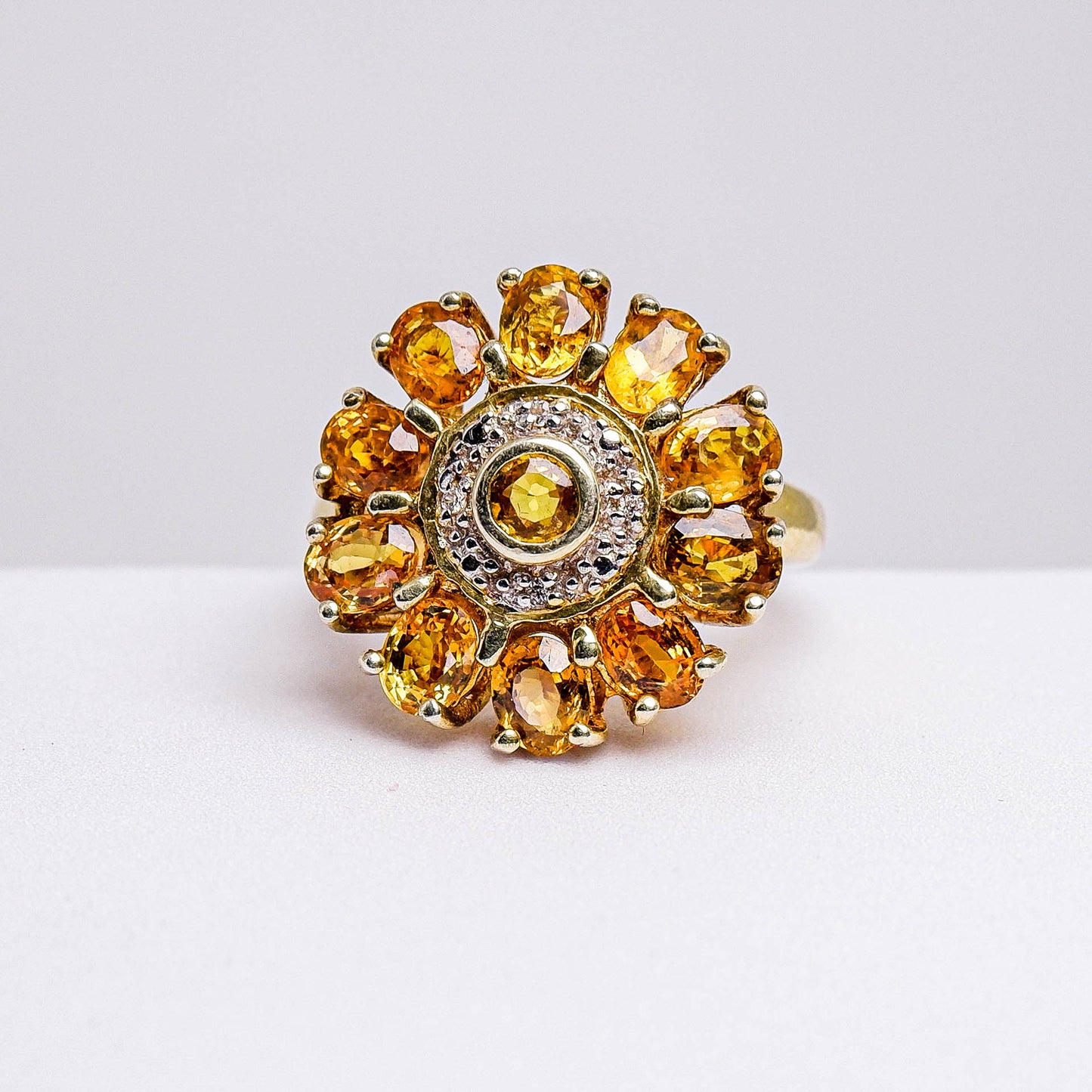 แหวนเงินแท้ 925 ฝังพลอย บุษราคัมบางกะจะ (Yellow Sapphire) + เซอร์คอน (Zircon)