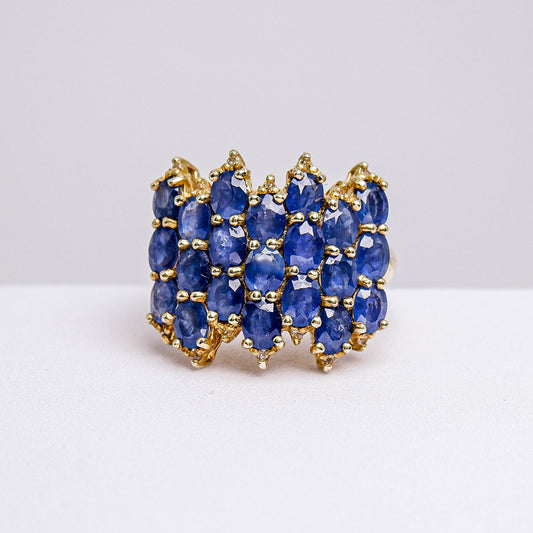แหวนเงินแท้ 925 ฝังพลอย ไพลิน (Blue Sapphire) + ไวท์โทพาส (whitetopaz)