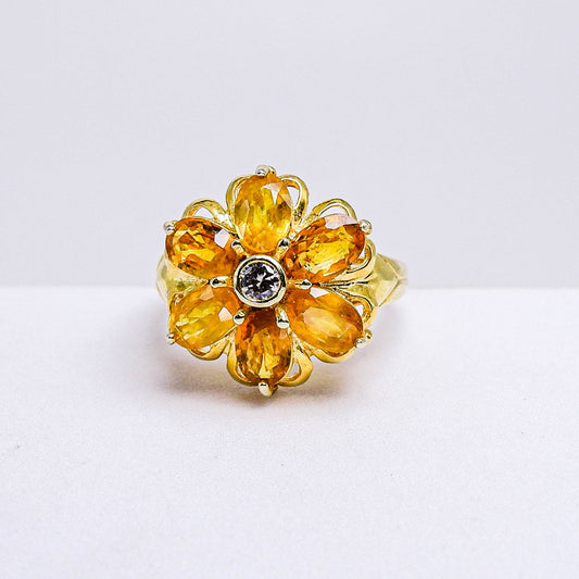 แหวนเงินแท้ 925 ฝังพลอย บุษราคัม (Yellow Sapphire) + เซอร์คอน (Zircon)
